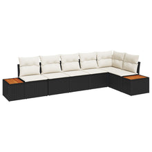 Zesdelige Tuin Sofa Set Met Kussens In Poly Rattan Zwart en crème zonder tafel