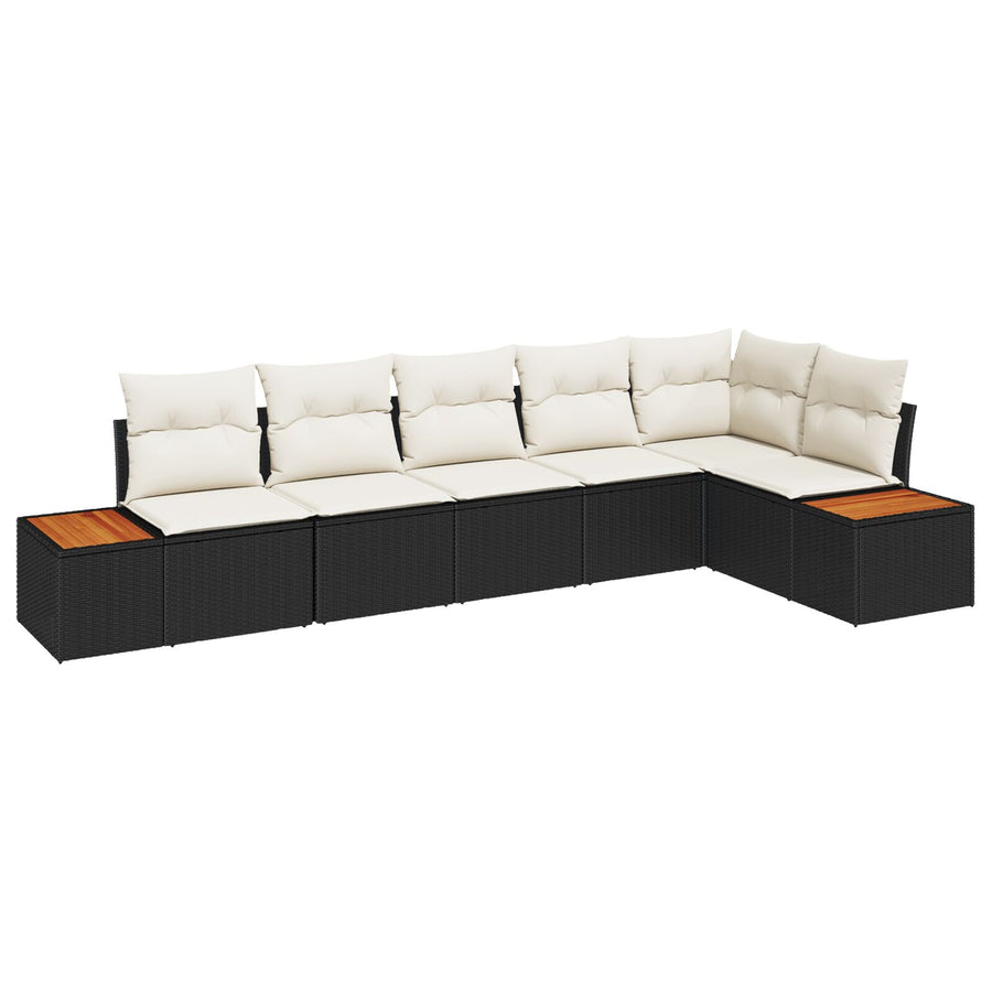 Zesdelige Tuin Sofa Set Met Kussens In Poly Rattan Zwart en crème zonder tafel