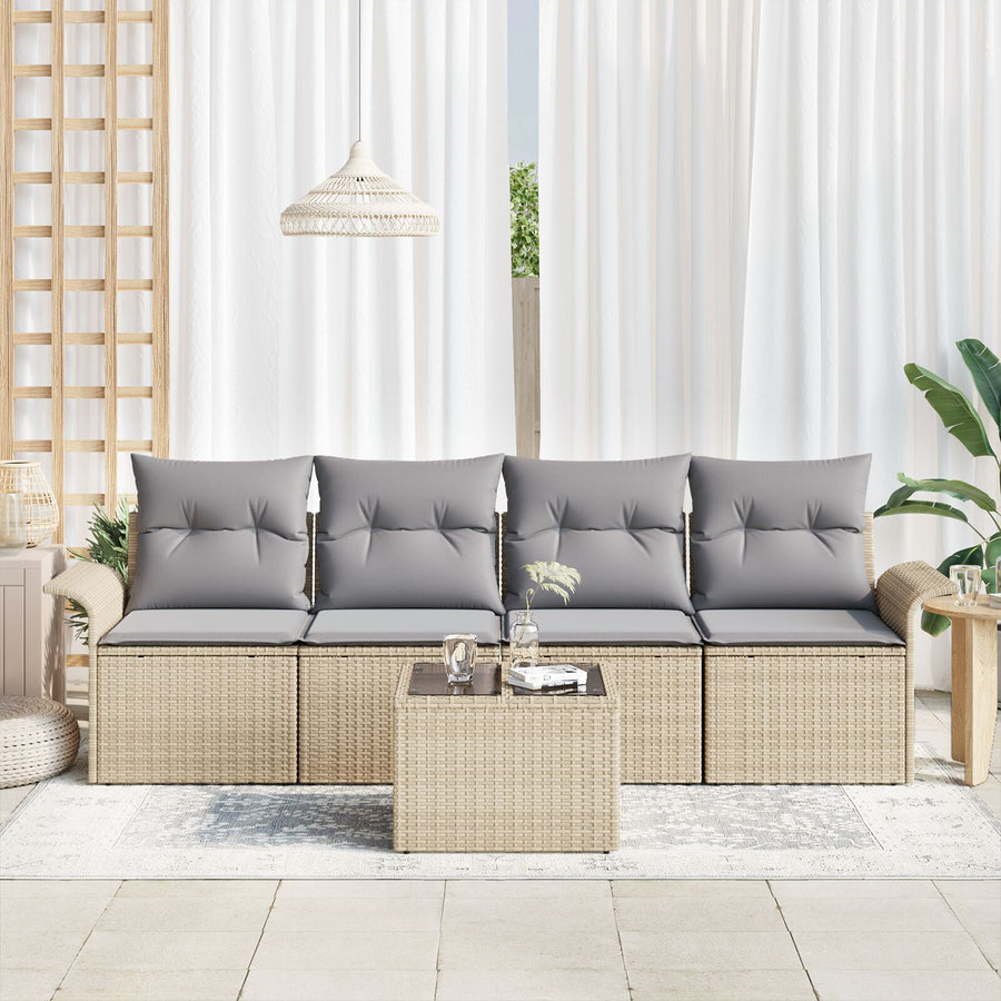 5-Delige Tuinbank Set Met Kussens Beige Poly Rattan