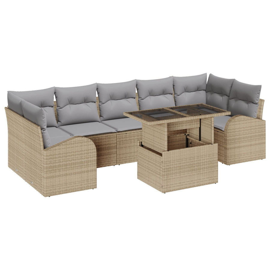 8-Delige Tuin Sofa Set Met Kussens Beige Poly Rattan