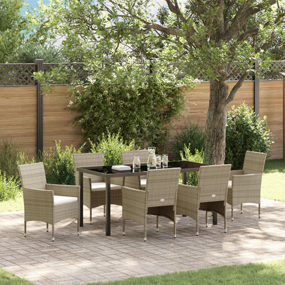 7-Delige Tuin Eettafelset Beige Poly Rattan.