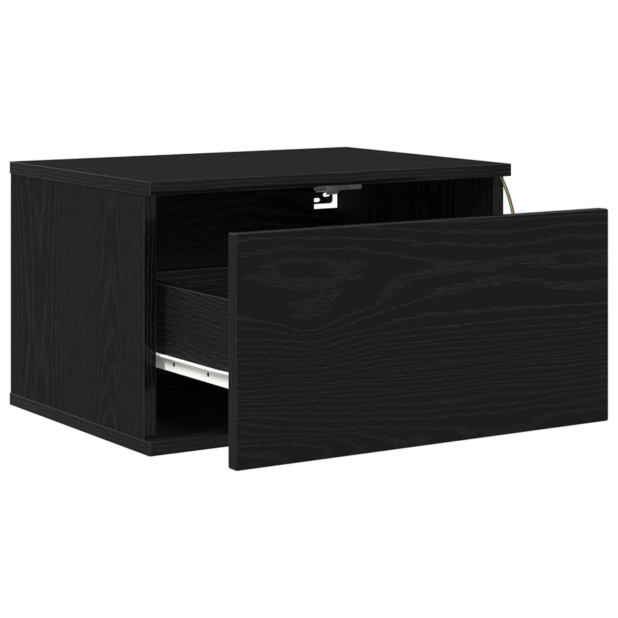 Nachtkastje Met Led Muurbevestigd 50X36X30 Cm 1 Zwart eiken