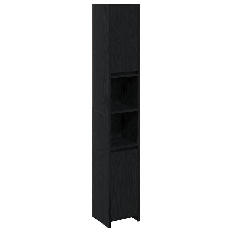 Badkamerkast Zwart Eiken 30X30X183,5 Cm Bewerkt Hout