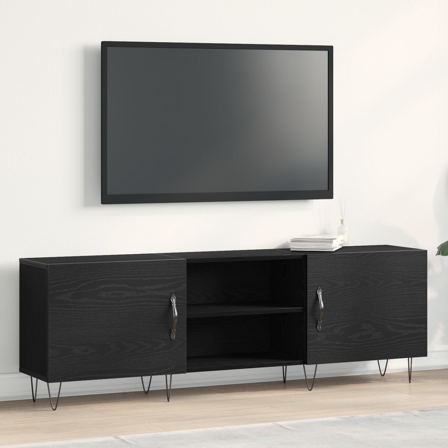 Tv-Kast Zwart Eiken 150X30X50 Cm Bewerkt Hout