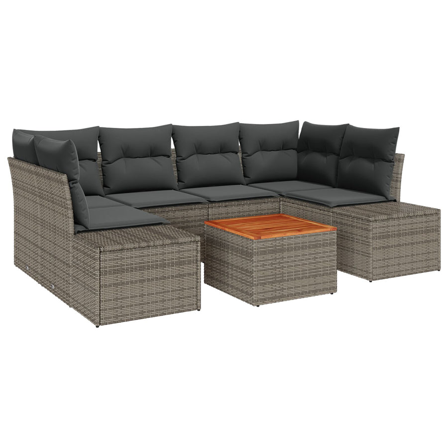 7 Delen Tuin Sofa Set Met Kussens Grijs Poly Rattan Acacia
