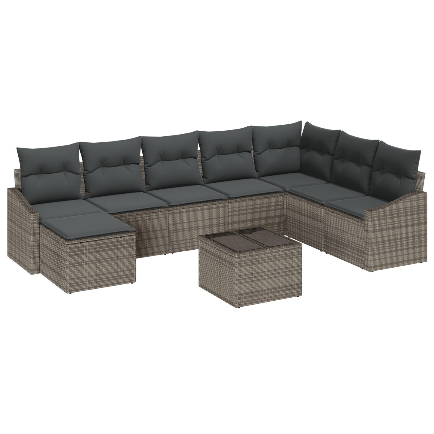8-Delige Tuin Eetset Met Kussens Zwart Poly Rattan