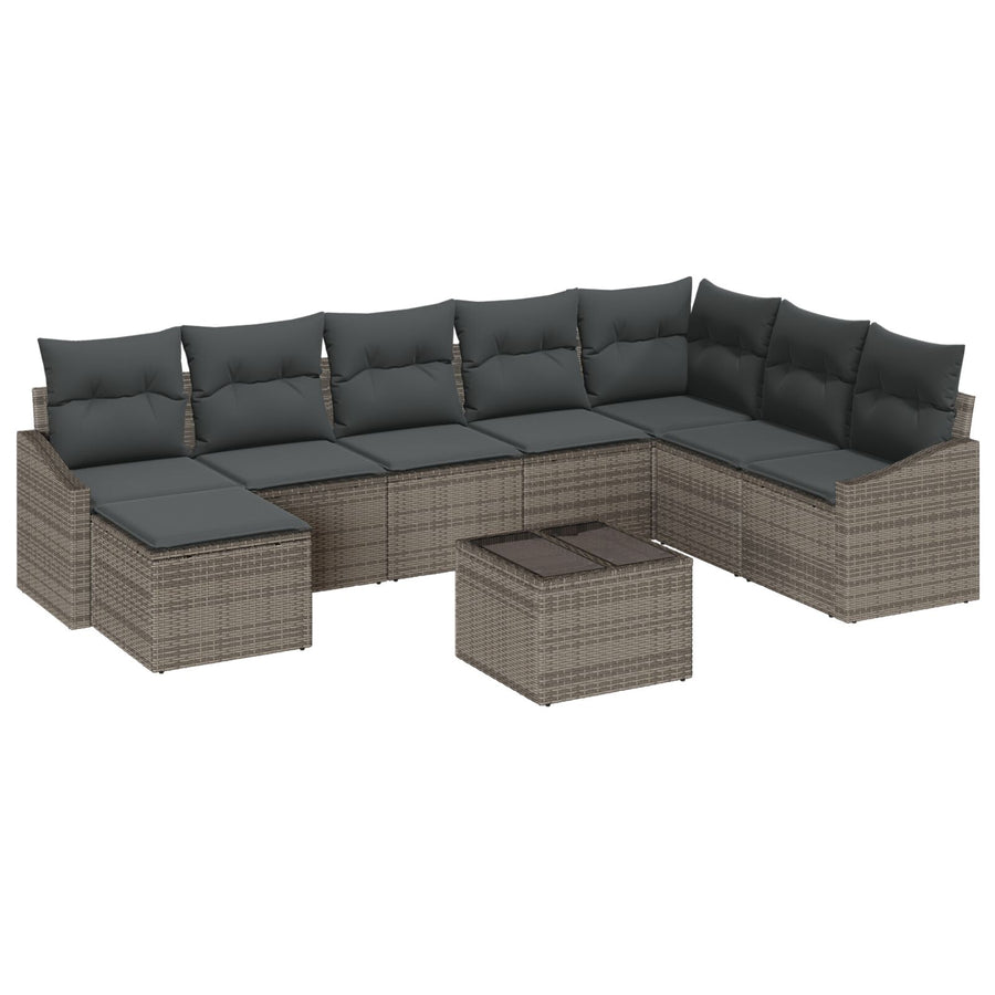 8-Delige Tuin Eetset Met Kussens Zwart Poly Rattan