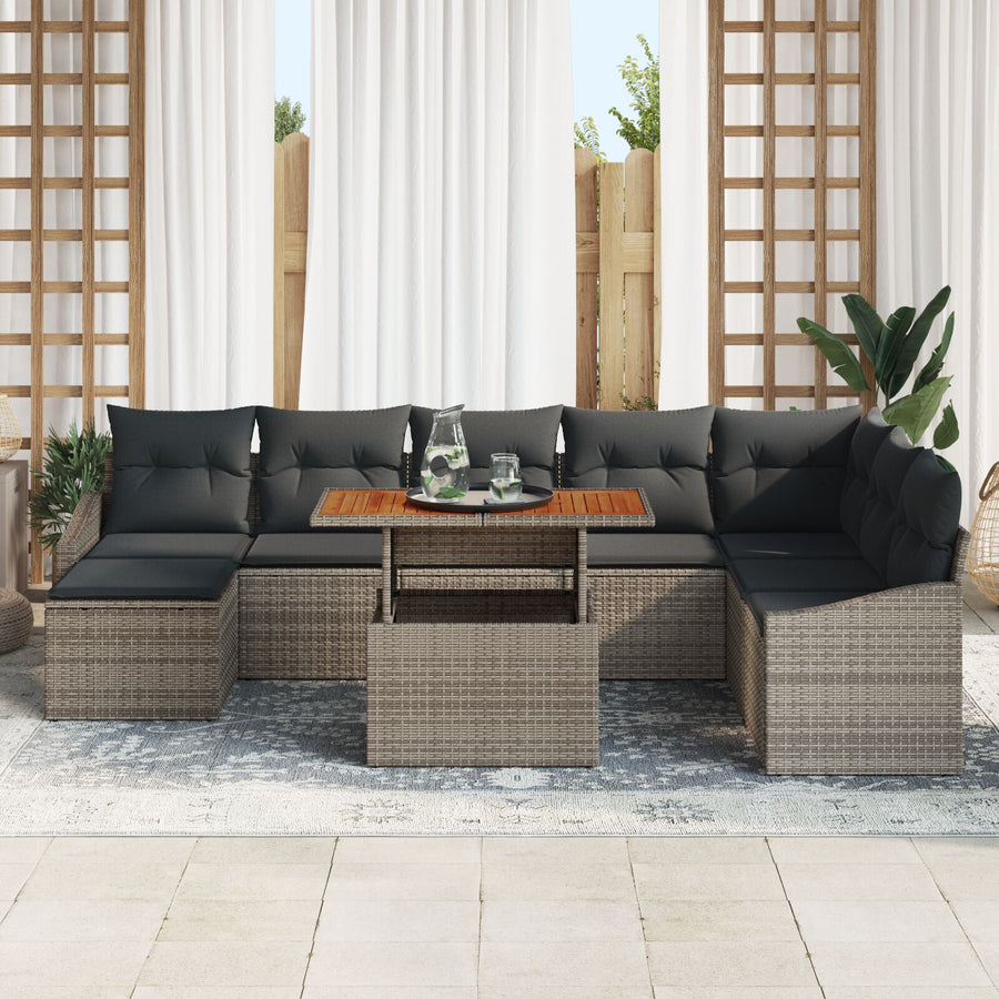 9-Delige Tuin Sofa Set Met Kussens Grijs Poly Rattan