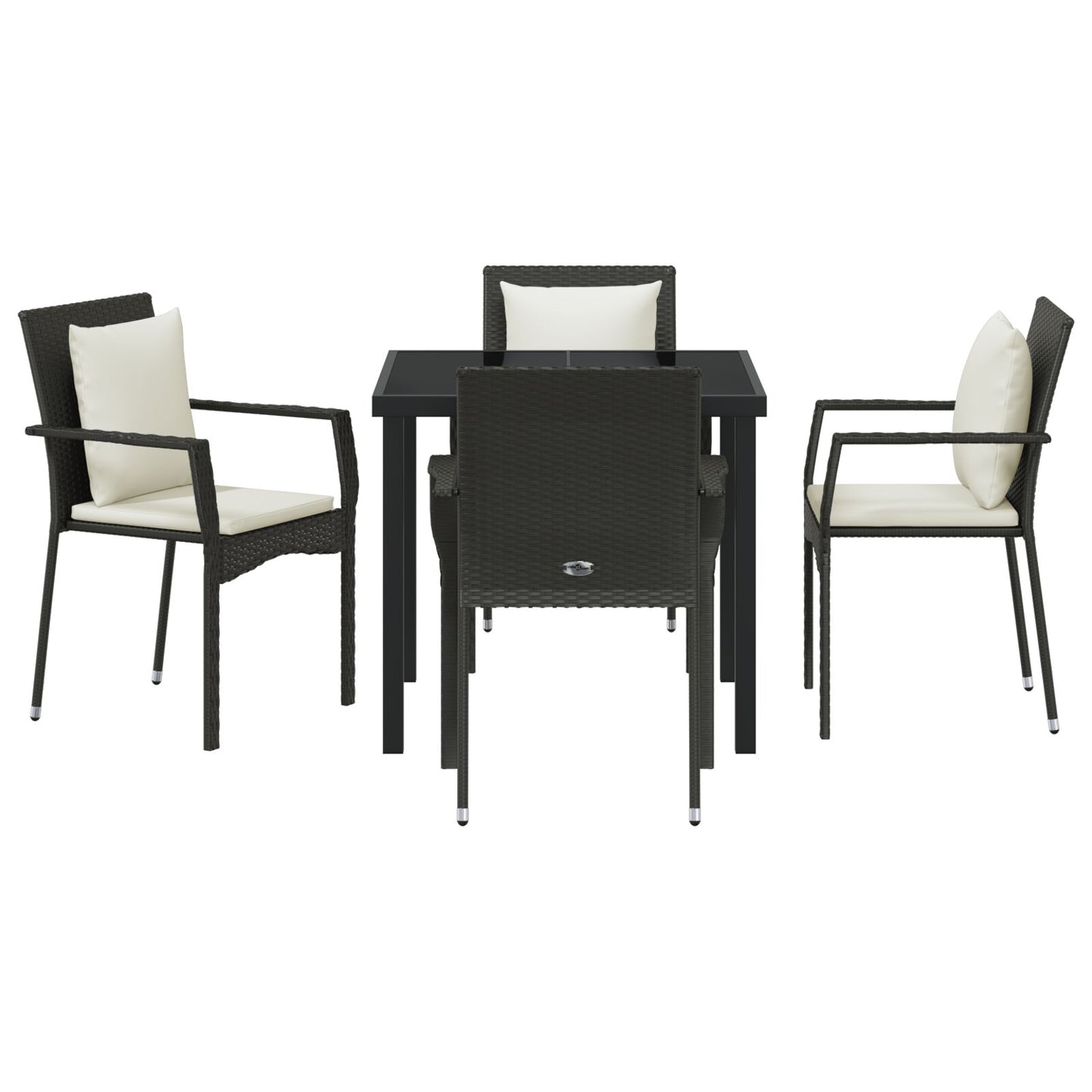 5-Delige Tuin Eetset Met Kussens - Zwart Poly Rattan