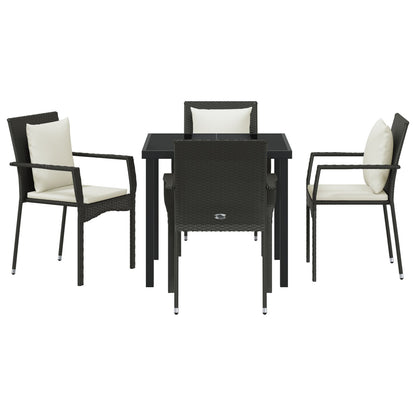 5-Delige Tuin Eetset Met Kussens - Zwart Poly Rattan
