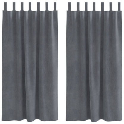 Zwarte Uitlaatgordijnen Met Hanglussen 2 Stuks Fluweel Super Lichtgrijs 140 x 175 cm met ophanglussen
