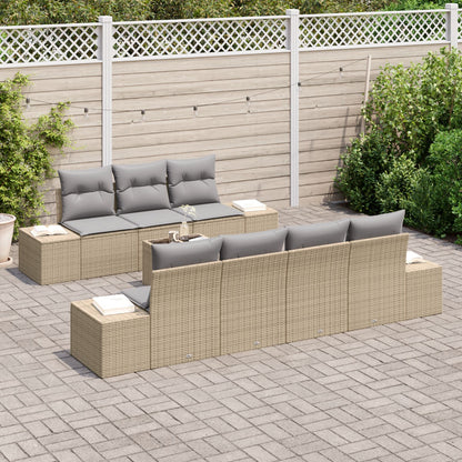 8-Delige Tuin Sofa Set Met Kussens Beige Poly Rattan