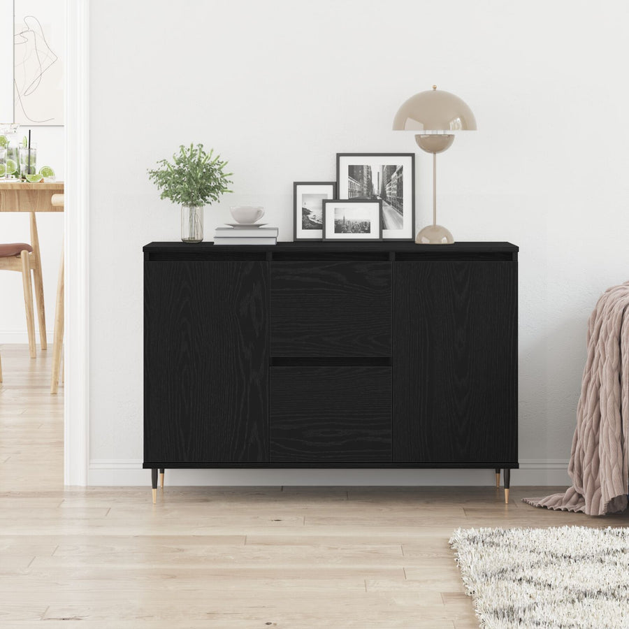 Dressoir Met Deuren & Lades Zwart Eiken 101,5X35X70 Cm