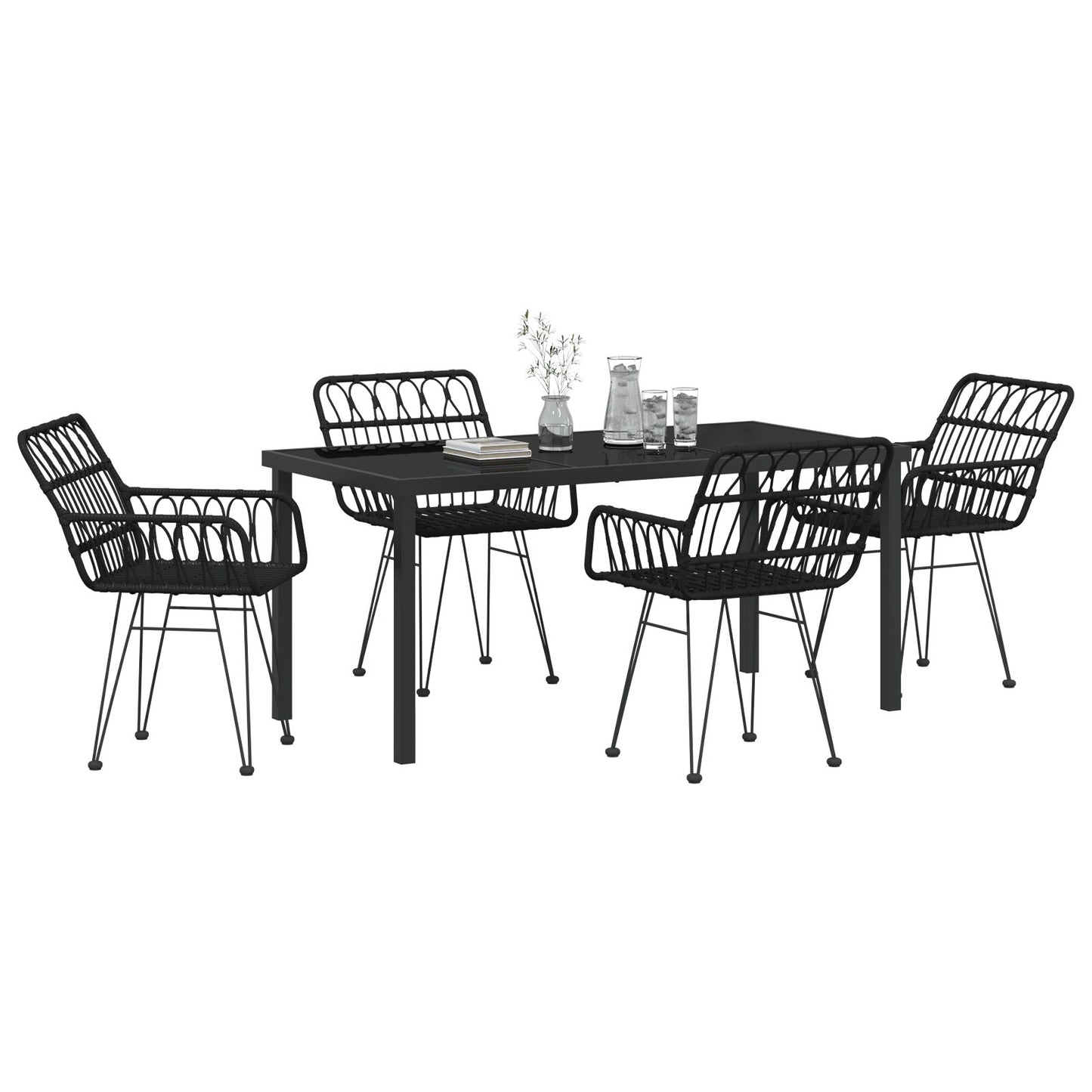 5-Delige Tuin Eetset Zwarte Poly Rattan