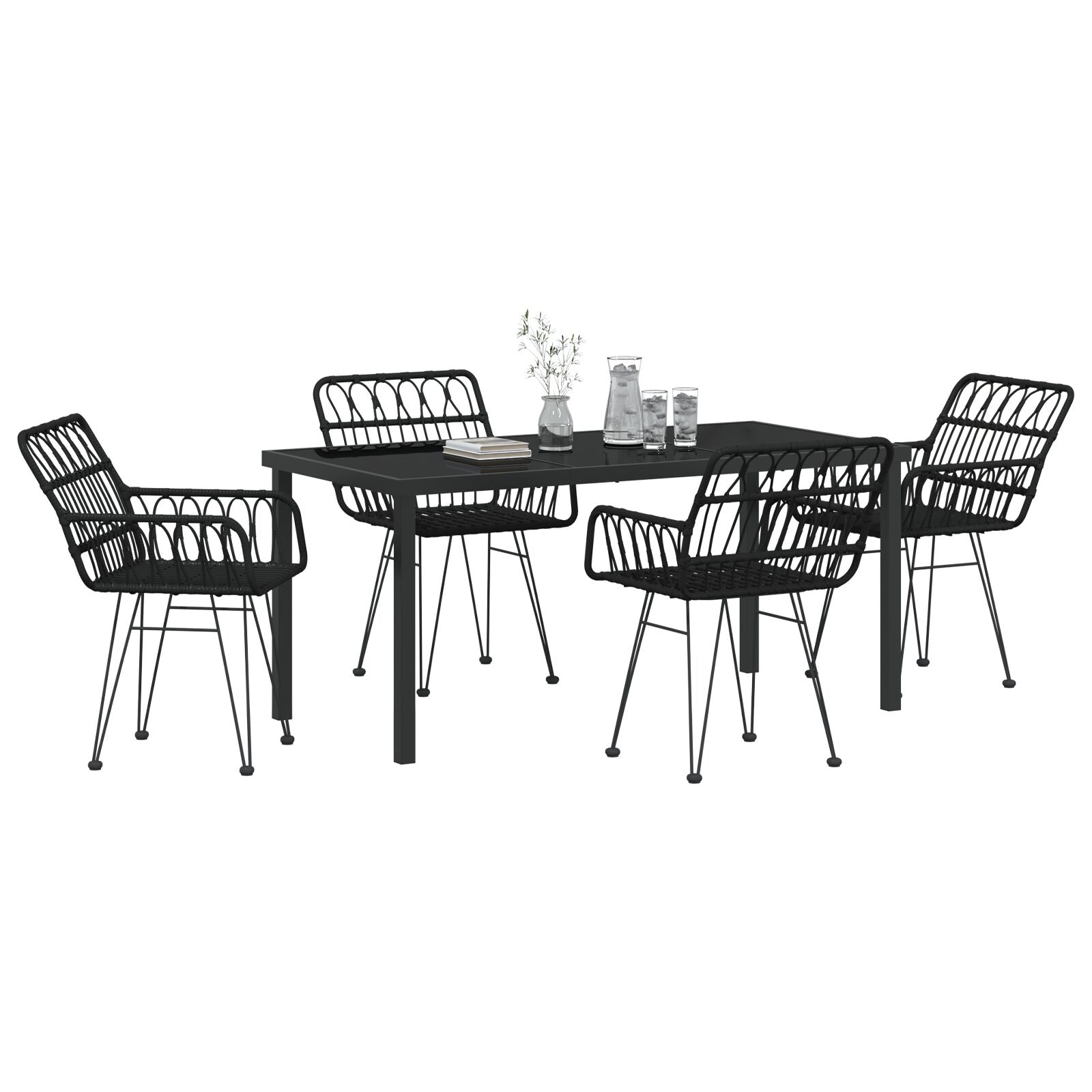 5-Delige Tuin Eetset Zwarte Poly Rattan