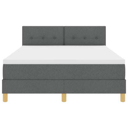 Boxspringbed Met Matras Stof Donkergrijs 160 x 200 cm Knoop-geplooid