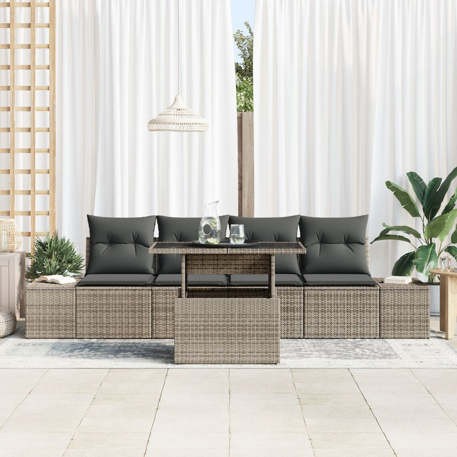 5-Delige Tuin Sofa Set Met Kussens Grijs Poly Riet