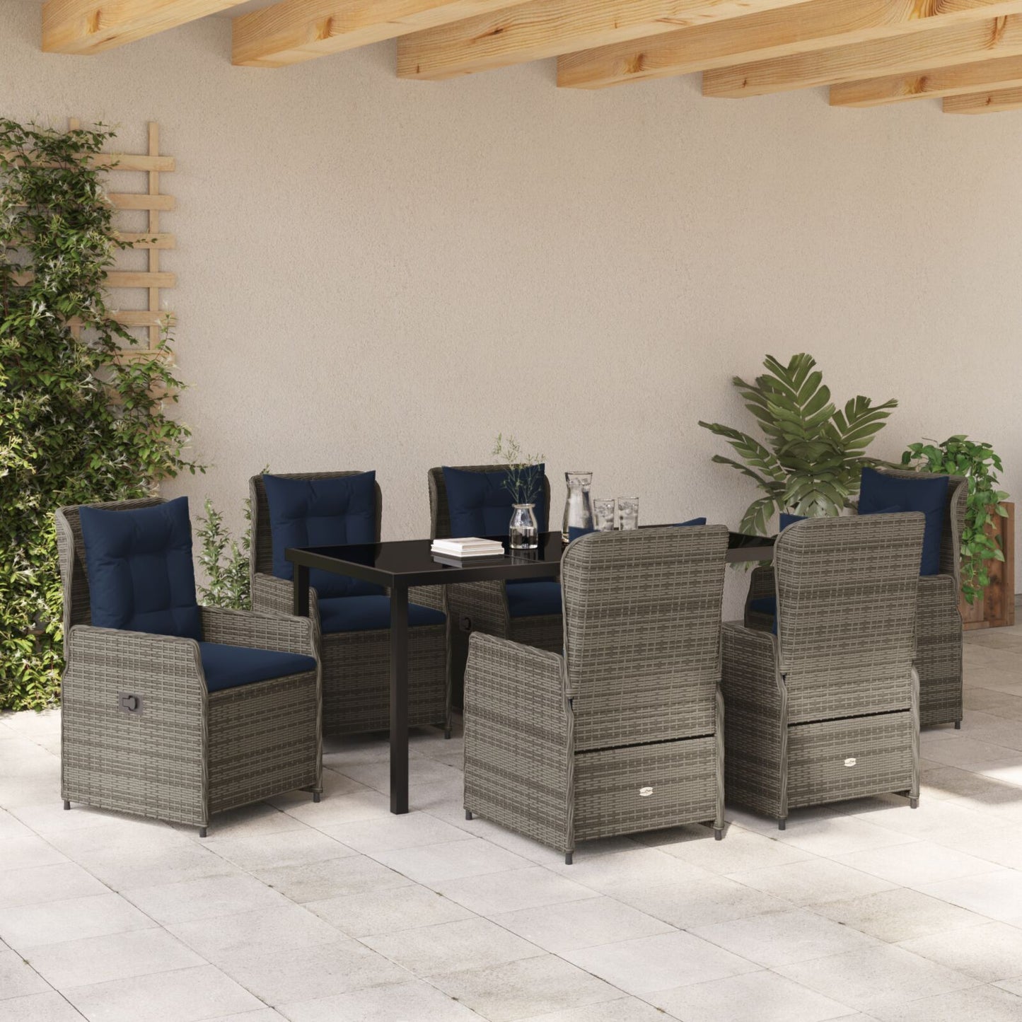 7-Delig Tuin Eettafel Set Grijze Poly Rattan
