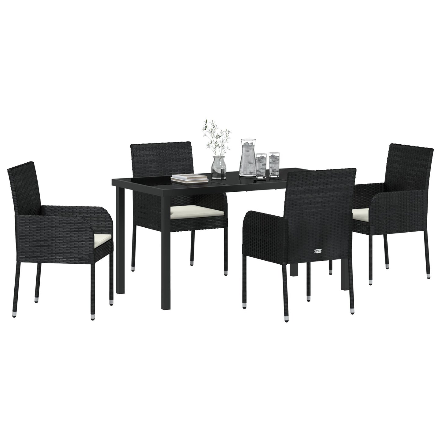 5-Delige Tuin Eetset Met Kussens Zwarte Poly Rattan