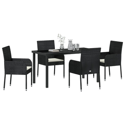 5-Delige Tuin Eetset Met Kussens Zwarte Poly Rattan