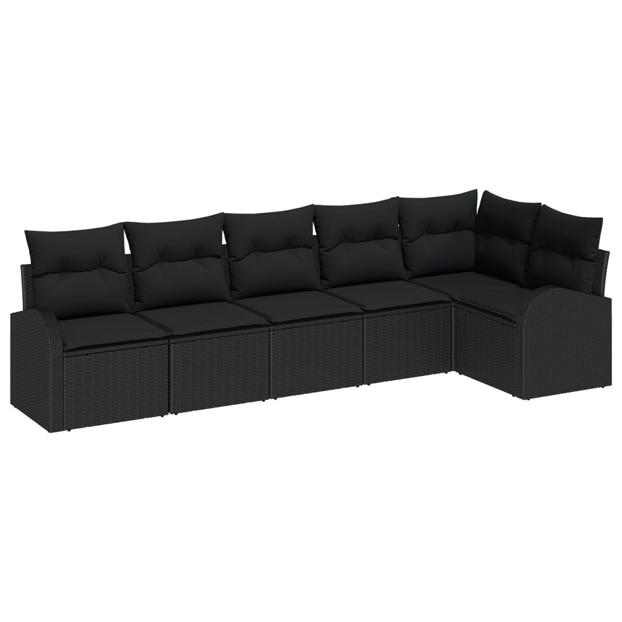 6-Delige Tuin Sofa Set Met Kussens Poly Rattan Zwart zonder tafel