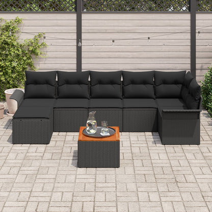 8-Delige Tuinsofa Set Met Kussens Zwart Poly Rattan Acacia