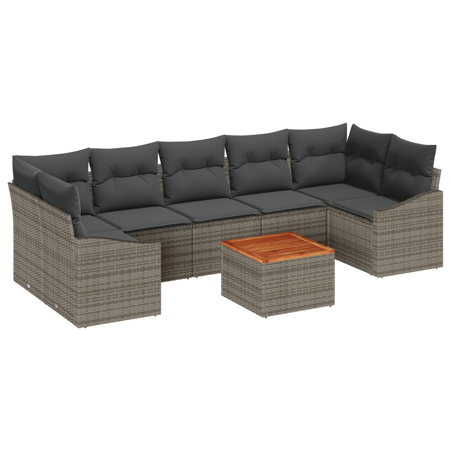 8 Delige Tuin Sofa Set Met Kussens Grijze Poly Rattan Acacia
