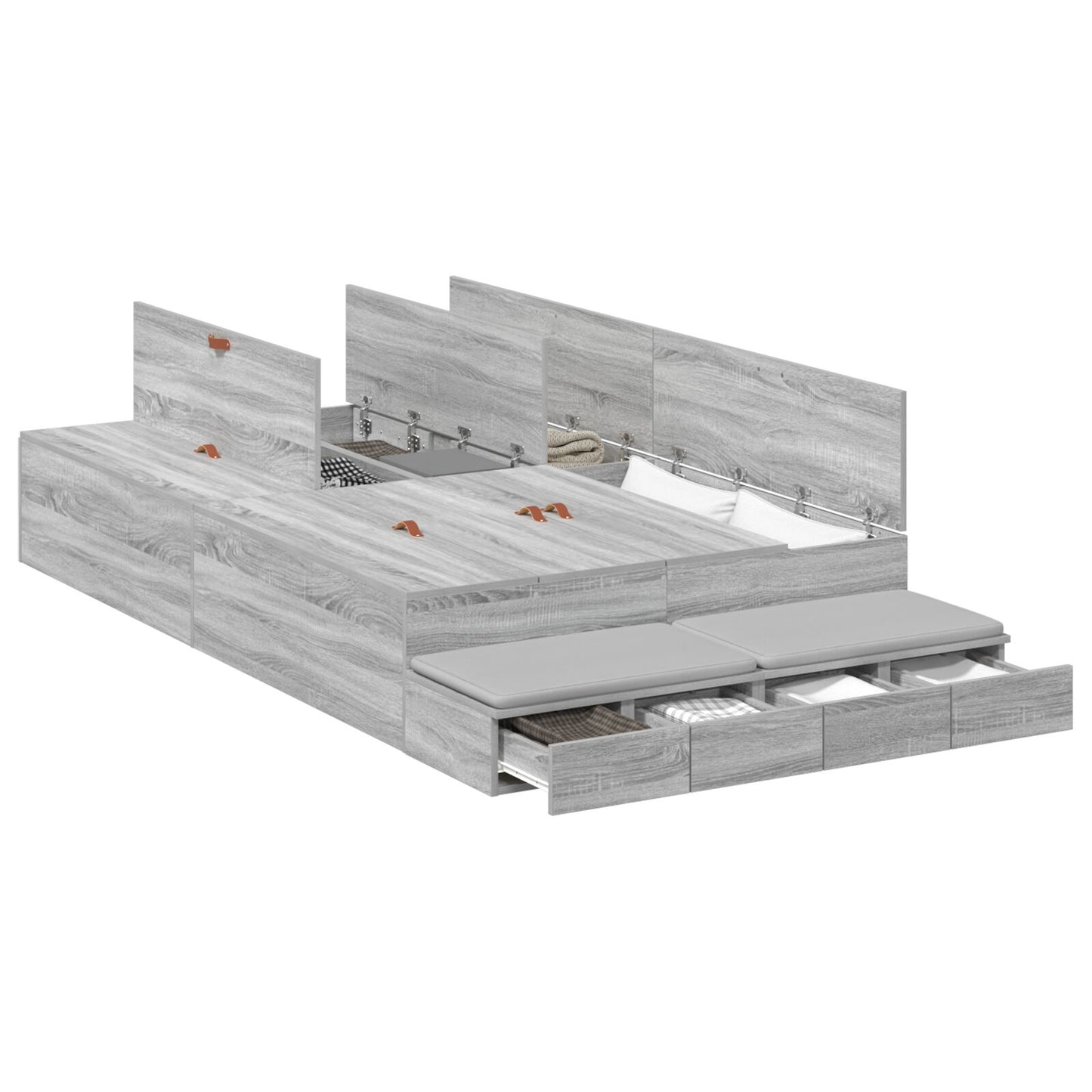 Opbergbedframe Grijs Sonoma 120X200 Cm Artisanaal Eiken