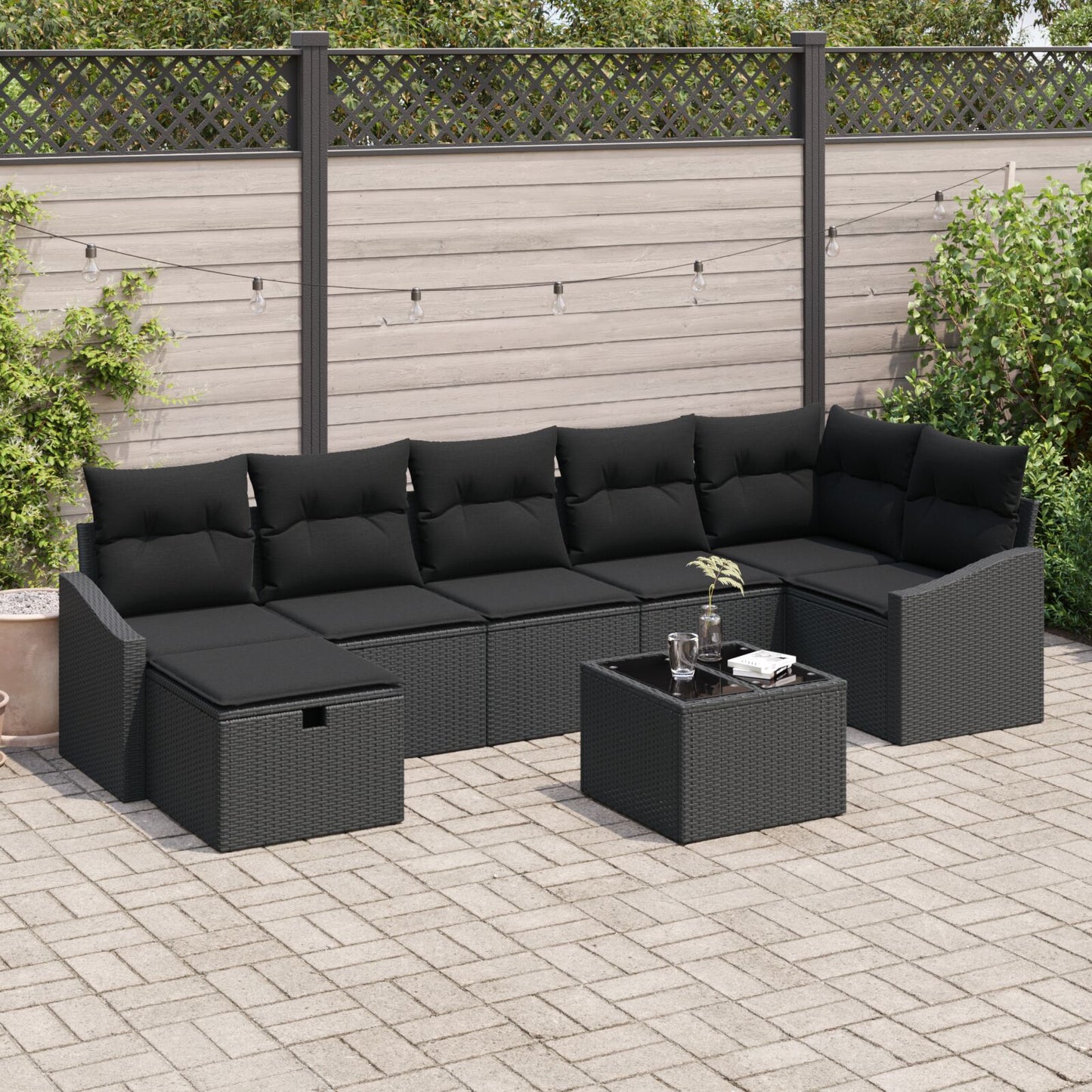 8-Delige Tuin Sofa Set Met Kussens Zwart Poly Rattan Wit