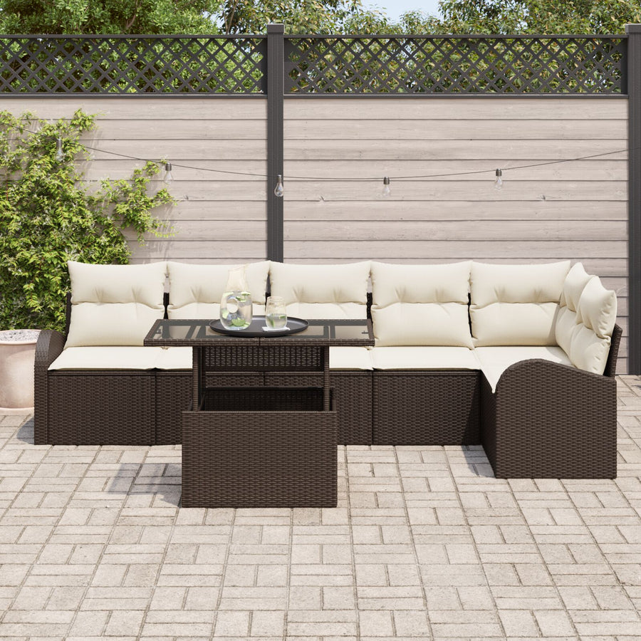 7 Delige Tuin Sofa Set Met Kussens Bruin Poly Rattan