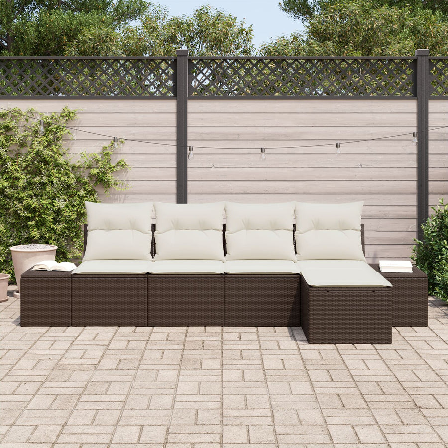5-Delige Tuinbank Set Met Kussens Bruine Poly Rattan