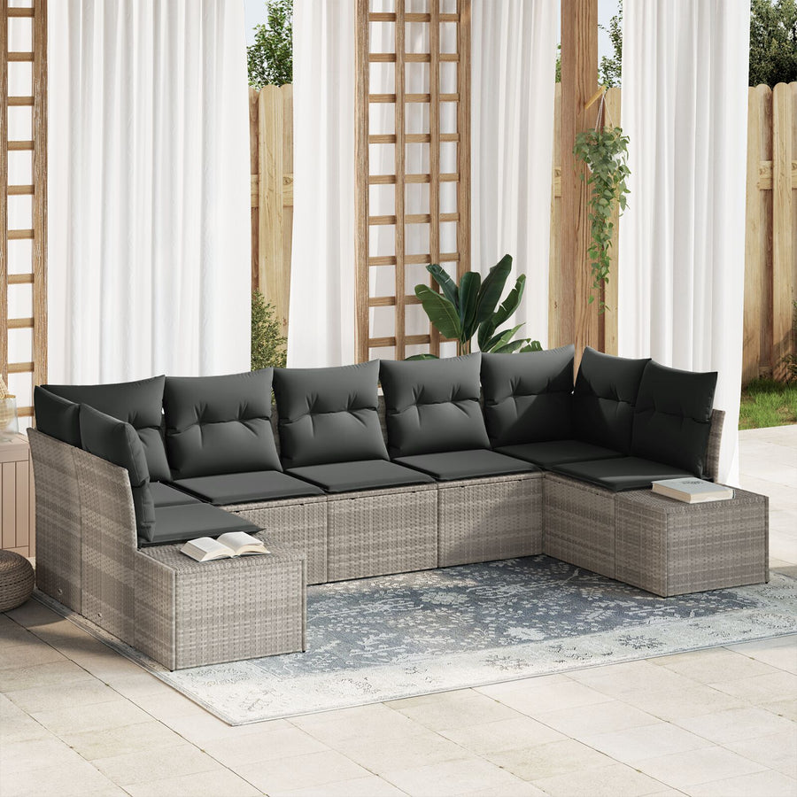 7-Delige Tuinbankset Met Kussens Lichtgrijs Poly Rattan