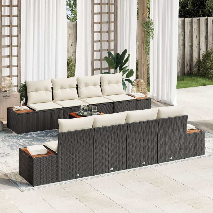 9 Delige Tuin Sofa Set Met Kussens Zwart Poly Rattan Acacia