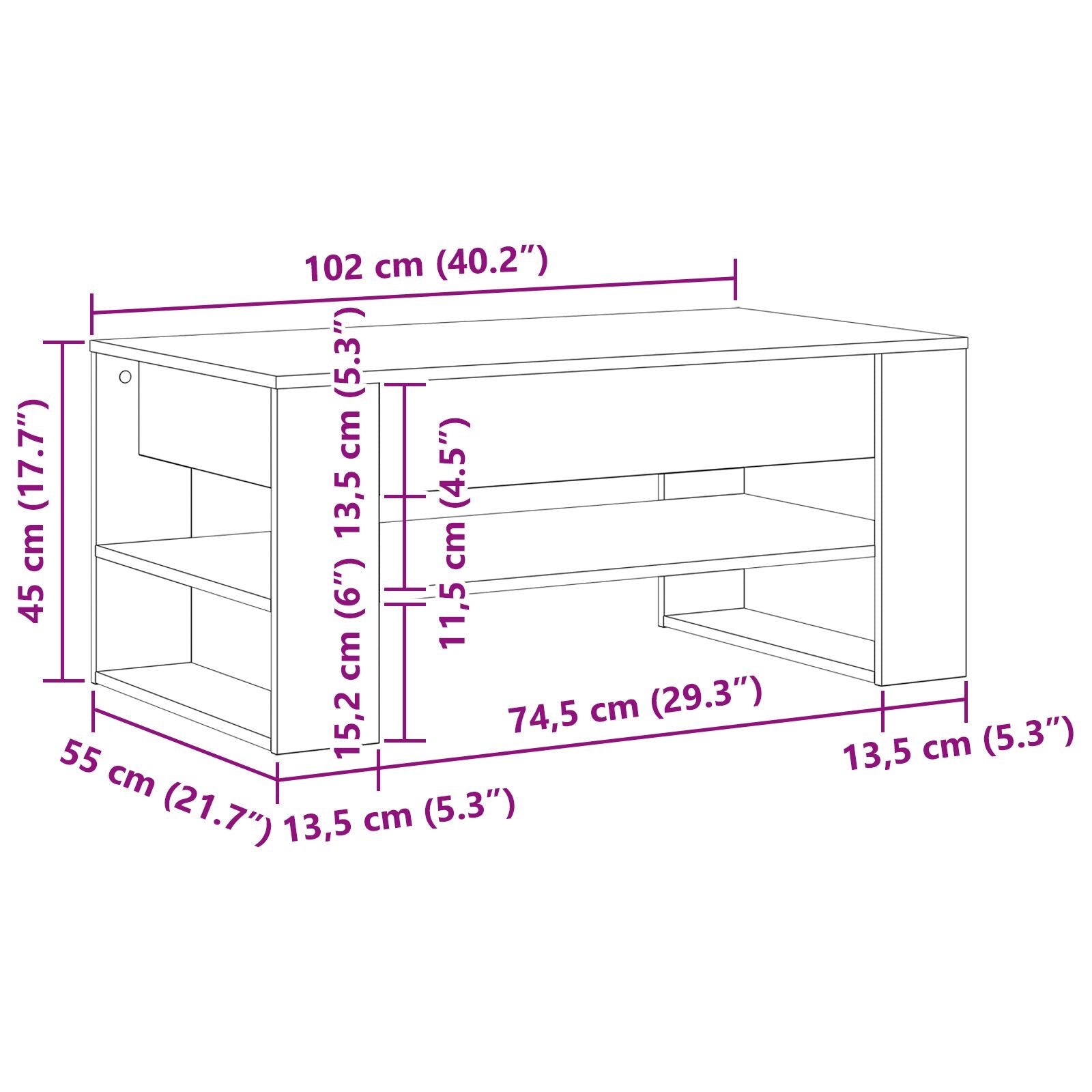 Salontafel Zwart Eiken 102X55X45 Cm Bewerkt Hout