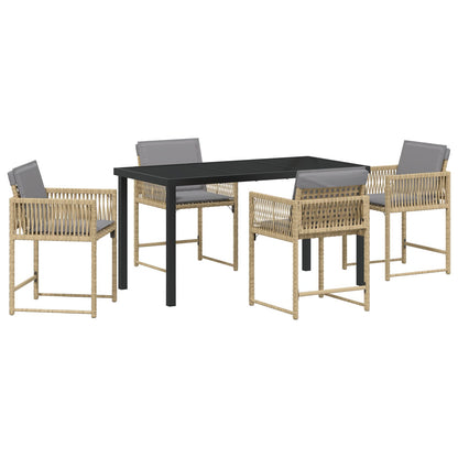 5-Delig Tuin Eetset Met Kussens Beige Poly Rattan