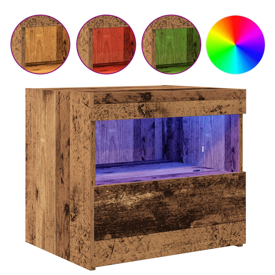 Nachtkastjes Met Led-Lampen 2 Stuks Oud Hout 50X40X45 Cm
