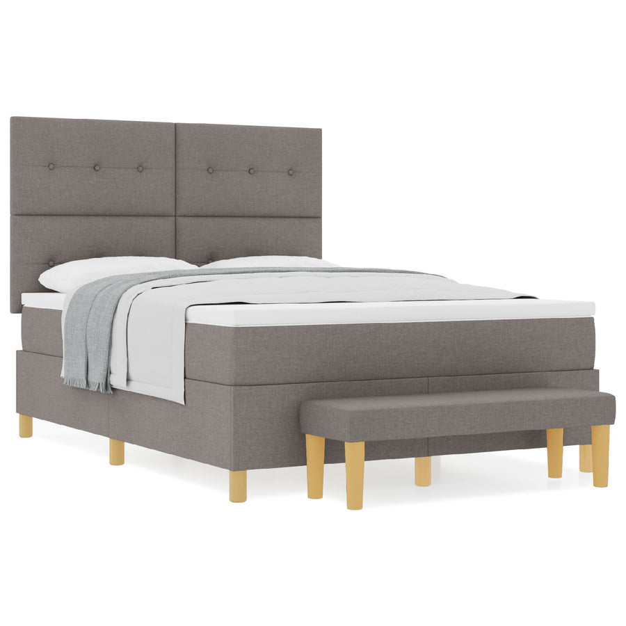 Boxspringbed Met Matras En Bank Stof Taupe 160 x 200 cm Knopgeplooid