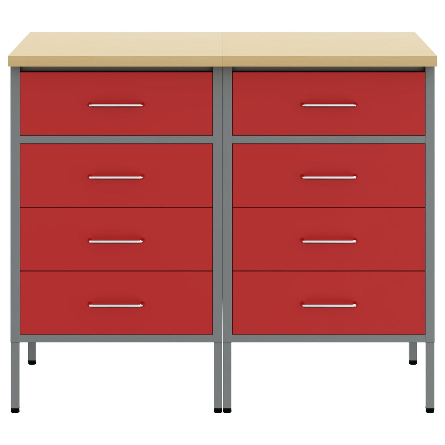 Werkbank 2 Delig En Grijs Geengineerd Hout En Staal 2x (85 cm) Rood 2x kast