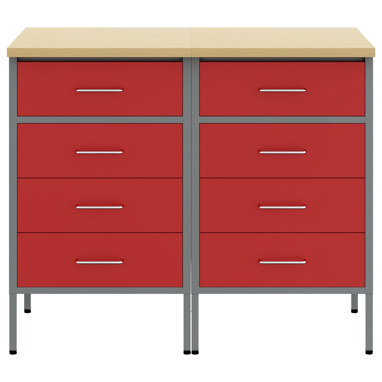 Werkbank 2 Delig En Grijs Geengineerd Hout En Staal 2x (85 cm) Rood 2x kast