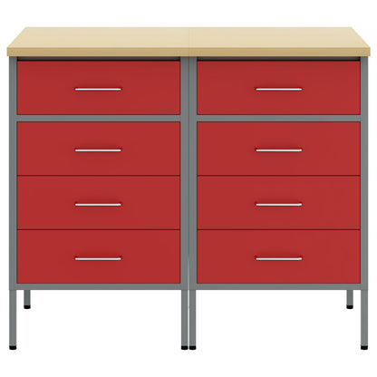 Werkbank 2 Delig En Grijs Geengineerd Hout En Staal 2x (85 cm) Rood 2x kast