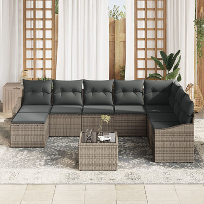 8-Delige Tuin Eetset Met Kussens Zwart Poly Rattan