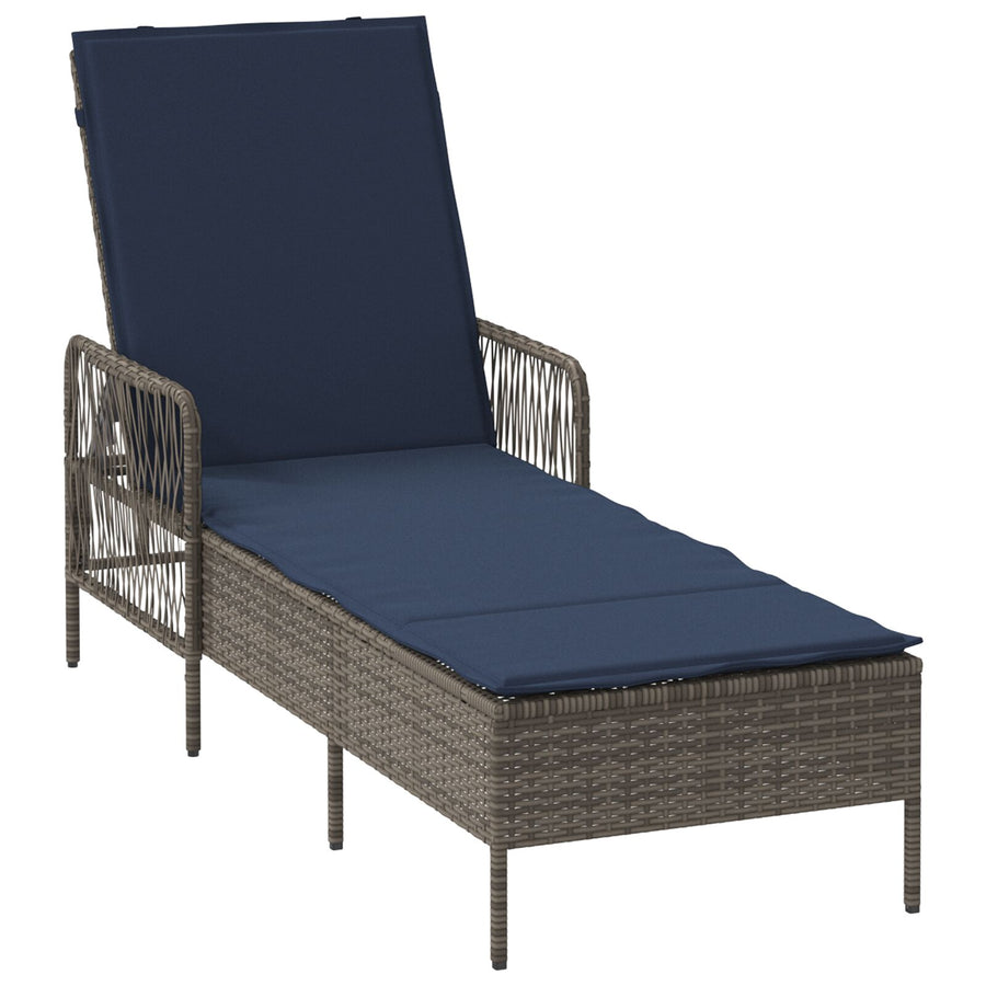 Zonnebank Set Van 3 Grijs En Marineblauw Pe Riet, Metaal Vouwbaar