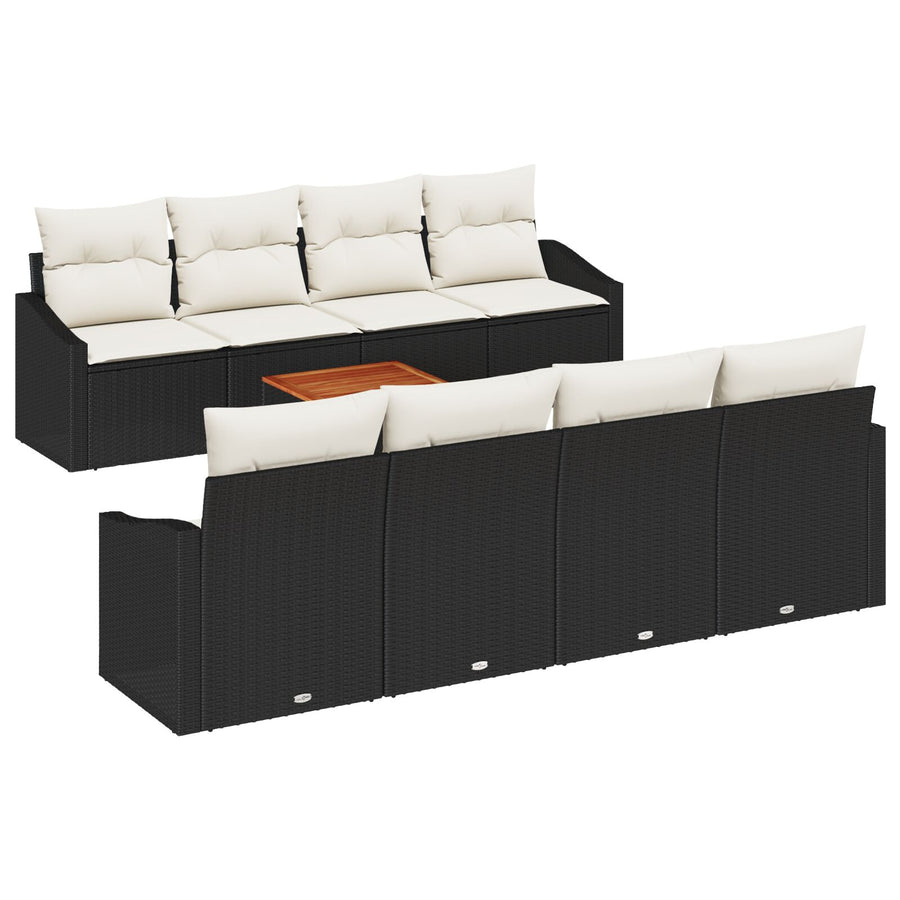 9-Delige Tuin Sofa Set Met Kussens Zwart Poly Rattan Acacia