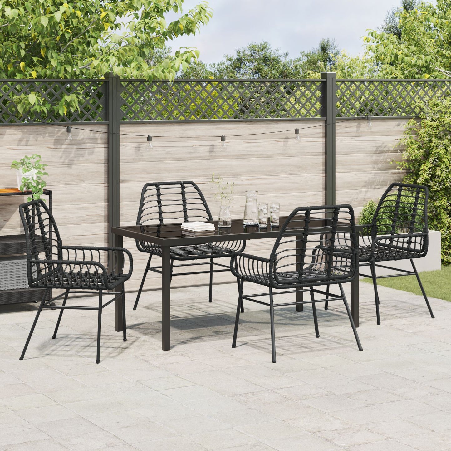 5-Delige Tuin Eetset Zwart Poly Rattan