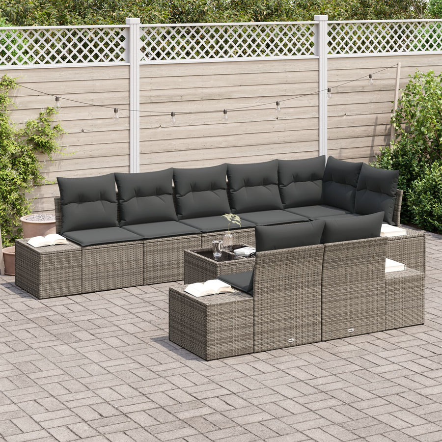 8-Delige Tuin Sofa Set Met Kussens Poly Rattan Grijs met tafel