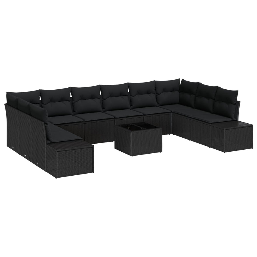 11-Delige Tuinsofa Set Met Kussens Beige Poly Rattan Zwart met tafel
