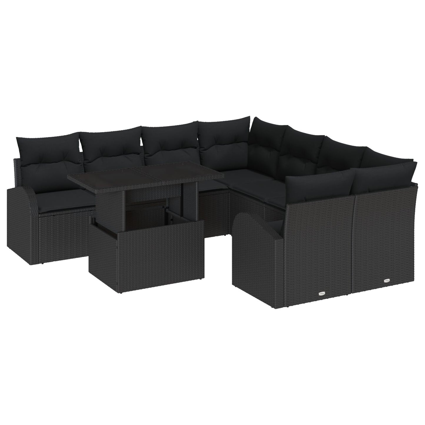 9-Delige Tuinbankset Met Kussens Zwart Poly Rattan