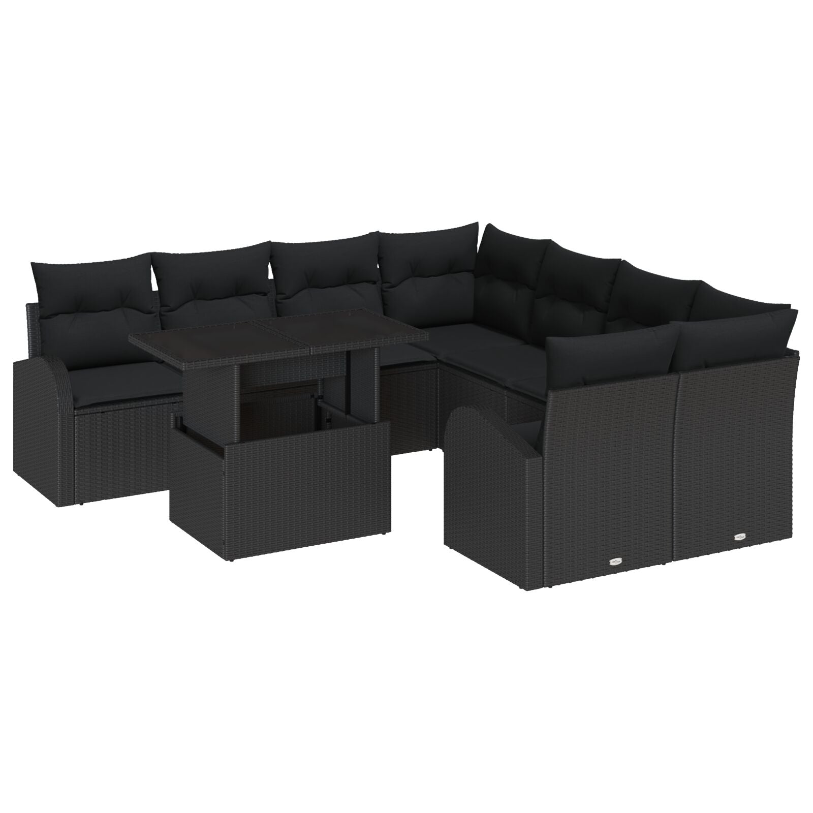 9-Delige Tuinbankset Met Kussens Zwart Poly Rattan