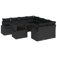 9-Delige Tuinbankset Met Kussens Zwart Poly Rattan