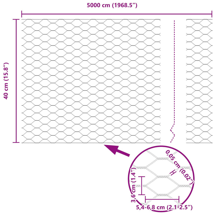 Hexagonaal Hek 0.4X50 M Verzinkt Staal 50 x 0.4 m 36 mm